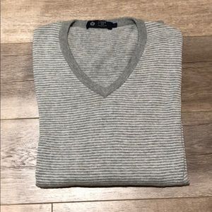 J Crew Striped Grey and White V-neck Sweater
